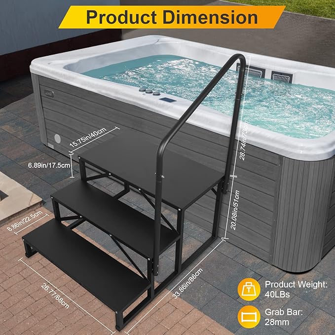 RV Steps with Handrail, Hot Tub Steps with Handrail, Portable Stairs Steps for 5th Wheel RV, Mobile Home Stairs Outdoor RV Step