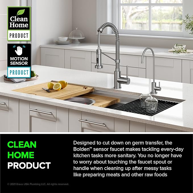 KRAUS Bolden Touchless Sensor Commercial Style 2-Function Single Handle Pull Down Kitchen Faucet in Spot-Free Stainless Steel, KSF-1610SFS