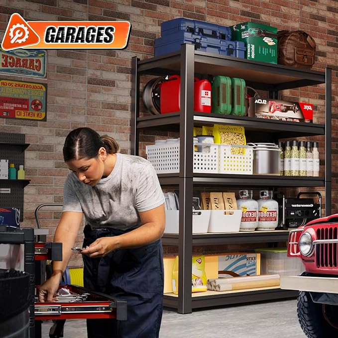 72" H*36'' Storage Shelves 2500lbs Garage Shelving, Adjustable Heavy Duty Garage Shelves, Easy to Install Metal Shelving Wood Shelving Unit, Storage Shelf for Basement Warehouse, 2 Pack