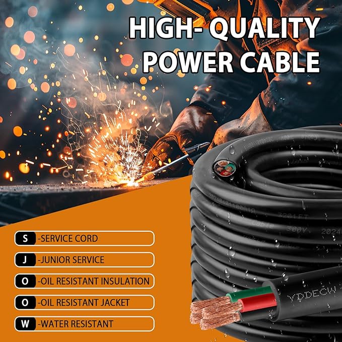 200ft 16/4 16 AWG Portable Power Cable (4 Conductor) - SJOOW 300V 16 Gauge Electric Wire for Motor Leads, Portable Lights, Battery Chargers and Machinery - 4 Conductor - 200 Feet Electrical Cord