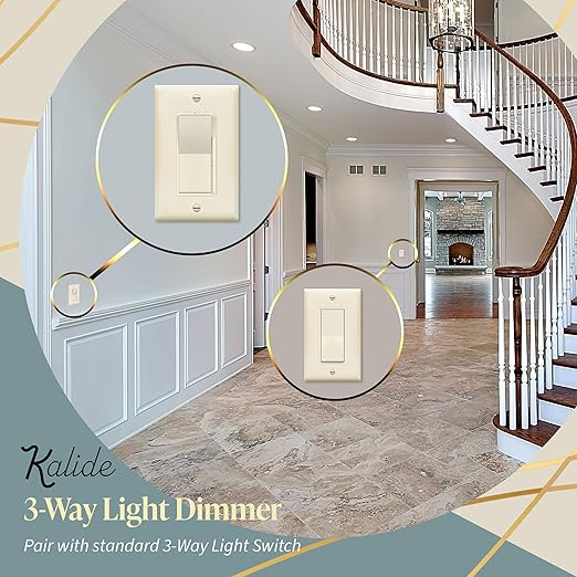TOPGREENER Kalide Dimmer Light Switch, LED Dimmer Switch, Full Range Dimming, Single Pole/3-Way, 120VAC, 60Hz, 300W LED/CFL, Neutral Wire Not Required, Wall Plate Included, Light Almond, 2 Pack