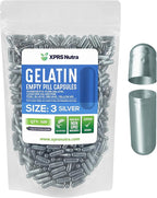 XPRS Nutra Size 3 Empty Capsules - 500 Count Empty Gelatin Capsules - Empty Pill Capsules - DIY Capsule Filling - Pure Bovine Pill Capsules Empty Gel Caps (Silver)
