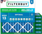 Filterbuy 20x20x2 Air Filter MERV 13 (MPR 1900) Health Defense Replacement (6-Pack), Electrostatic Pleated HVAC AC Furnace Filters, Made in USA (Actual Size: 19.50 x 19.50 x 1.75)
