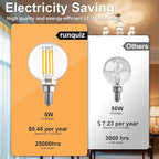 G16.5 Led Bulb, Small Round Edison Light Bulbs, Dimmable E12 Globe Clear Vanity Light Bulbs, 5w 4000k Vintage LED Filament Edison Bulb