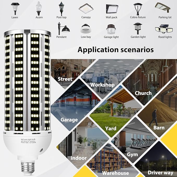 150W 2 pack LED Corn Light Bulb(1500W Equivalent ) ,Commercial Grade DayLight 5000K E26/E39 22900LM Medium Mogul Base LED Lamp,Large Area Lights For Outdoor Indoor Garage Warehouse Factory Bay Light