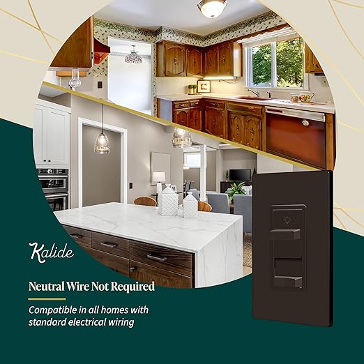 TOPGREENER Digital Dimmer Light Switch for 200W Dimmable LED/CFL Lights, Single Pole/3-Way LED Slide Dimmer Light Switch, Neutral Wire Not Required, UL Listed, TGSDS3-BR, Brown, 1 Pack