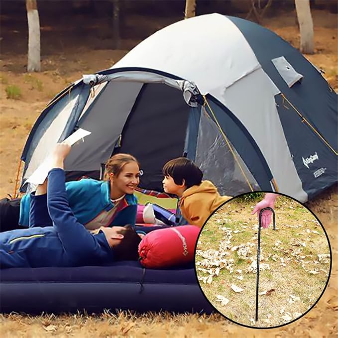 AAGUT 20 Pack Rebar Stakes J Hook 36 inch Heavy Duty Trampoline Stakes Steel Ground Anchors with Chisel Point End for Camping Tent Canopy and Chain Link Fence,Black