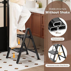 GameGem 2 Step Ladder Folding Step Stool with Wide Anti-Slip Pedal, 330LBS Capacity, Lightweight Portable Stepladder for Home and Kitchen Use, Black