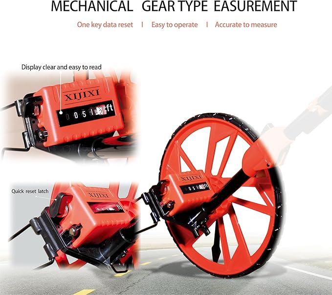 Distance Measuring Wheel in feet,Measure Wheel,Collapsible Rolling Measurement Wheel,12.5”Diameter Wheel,With One key to Zero,Upgrade Flag Holder,With 10 Survey Flags(Red）