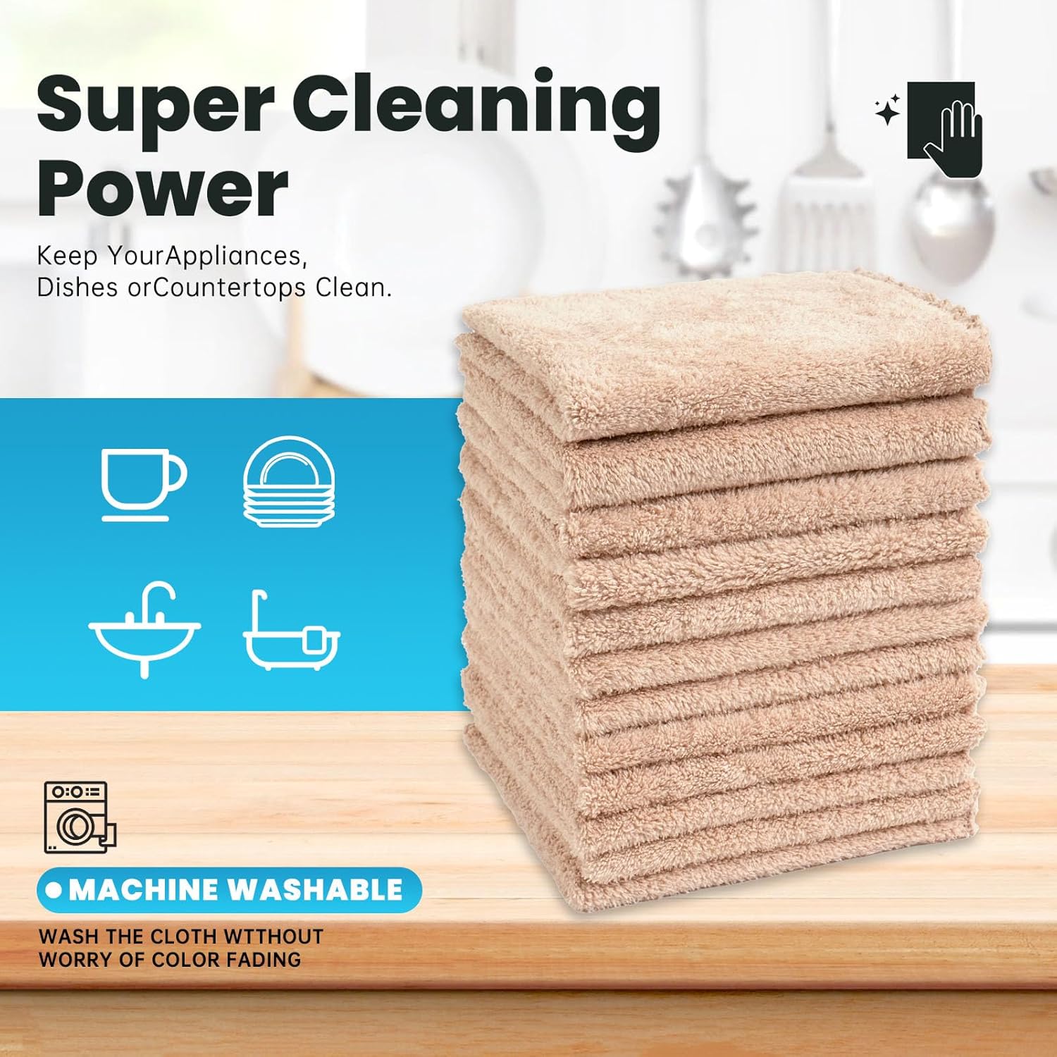 12 Pack Cleaning Cloth,Ultra Soft Absorbent Quick Drying Microfiber Cleaning Rags,No Scratches,Reusable,Washable,Lint Free Cleaning Towels for Kitchen,Window,Glass,car,11.8"×11.8"(Camel)