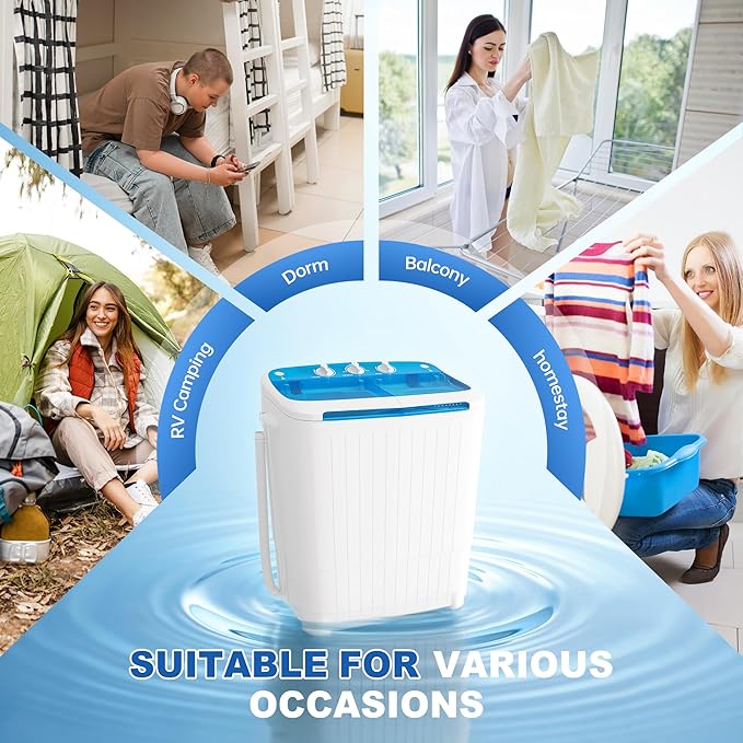 Superday Portable Washing Machine, 17.6lbs Small Washing Machine and Spin Dryer Combo, Mini Twin Tub Laundry Machine for Camping, Apartments, Dorms, College Rooms, RV, Delicates, Blue