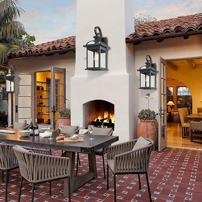 Darkaway Outdoor Lights Fixtures Wall Mount, Large 22inch Outdoor Wall Sconce Lights with Seeded Glass Waterproof Outside Exterior Lights Fixture for House Front Porch Patio （Large, Black）