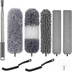 Dusters for Cleaning - 9Pcs Feather Duster Extendable Pole Up to 100'', Microfibre Feather Duster Bendable Washable Long Duster for Cleaning Ceiling Chandelier High Ceiling Furniture