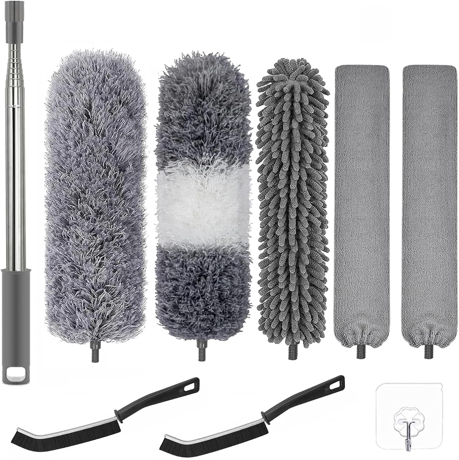 Dusters for Cleaning - 9Pcs Feather Duster Extendable Pole Up to 100'', Microfibre Feather Duster Bendable Washable Long Duster for Cleaning Ceiling Chandelier High Ceiling Furniture
