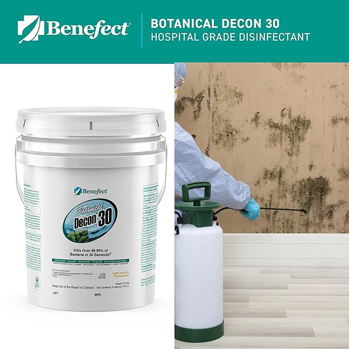 Benefect Botanical Decon 30 Disinfectant Cleaner, 5 Gallon, Light Lemon & Thyme Scent, Hospital Grade Disinfectant, Kills Over 99.99% of Germs, Safe for Food-Contact Surfaces