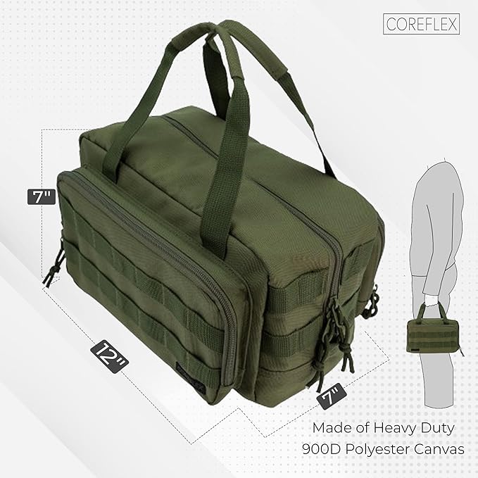 Coreflex 12-Inch Heavy Duty Tool Bag - Tactical, Gear, Range, EDC, Multi-Purpose Work Bag for Mechanics, Electricians, Carpenters, Builders, Plumbers (Olive Green)