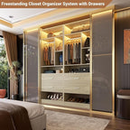 8FT Closet System with 8 Wood Drawers, 96" Closet Organizer System with 20+ Small Shelves & 2 Hanging Rods, Walk-in/Nursery Closet Systems, Set of 4, White Oak (96" L x 15" W x 80" H)