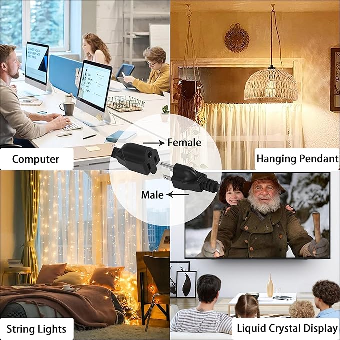 Black Extension Cord with Switch On/Off, 3 Prong Grounded Plug, 6.56 FT Insulated & Flame Retardant,125V 375W Indoor Power Cord, UL Listed