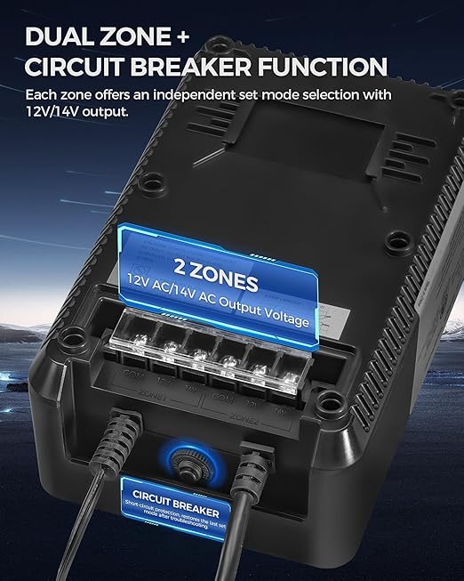 200W Low Voltage Landscape Transformer, 2 Zone Independent Control Landscape Lighting Transformer, 120VAC to 12/14V AC Low Voltage Transformer with Timer & Photocell Sensor ETL Listed D21LT06