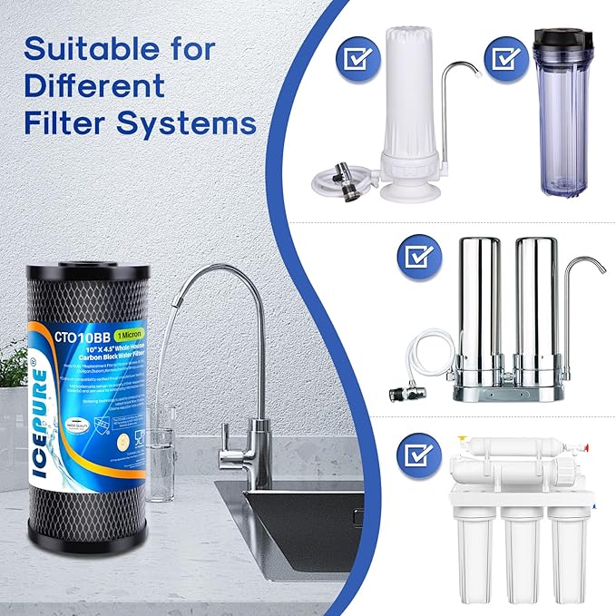 ICEPURE 10"X4.5",1 Microns Whole House Sediment Activated Carbon Water Filter Compatible with Dupont WFHDC8001,EP Series,EPM Series,CB-BB-10, GE FXHTC, GXWH40L, GXWH35F, GNWH38S, CTO10BB,1PACK