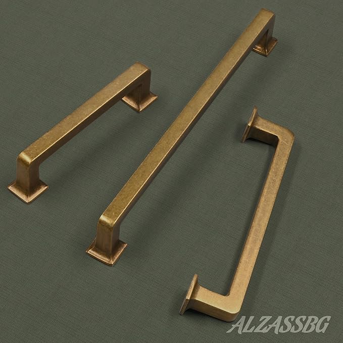 Alzassbg 6 Pack Antique Brass Cabinet Pulls, 15 Inch(381mm) Hole Centers Cabinet Handles Square Kitchen Hardware for Cabinets AL3046AE