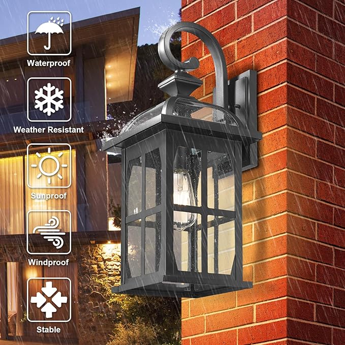 Darkaway 2pcs Large Outdoor Wall Light, 22inch Exterior Light Fixture with Seeded Glass, Aluminum Outside Lights Sconces Exterior Lighting for House Porch Patio Doorway