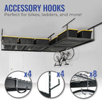 SafeRacks Overhead Storage Rack, Heavy Duty 600 lb Capacity, Adjustable Garage Ceiling Mount Hammertone 24"-45" 2 Pack