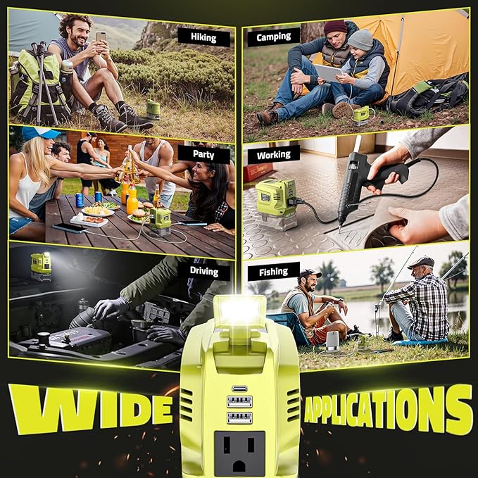 200W Portable Power Inverter Compatible with Ryobi 18V,Ecarke Real 200W Outdoor Generato Battery Converter with 2 USB&LED&AC Battery Powered Outlet,Convert DC 18V to AC 110V Portable Power Station
