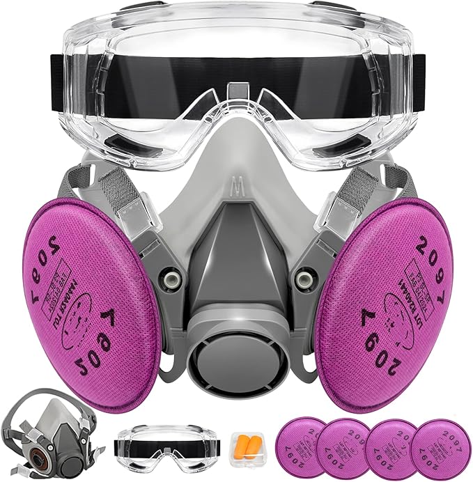 Respirator Mask with Filters, Reusable Half Face Respirator Mask for Asbestos, Resin, Fume, Dust, Welding, Painting