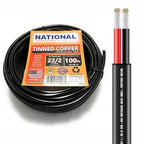 National Wire&Cable - 22/2 Tinned Copper Professional Wire (100 Feet) 22 AWG Gauge Stranded PVC Cord - 2 Conductor Electrical Wire - Made in USA - CL Rated/ETL Listed - LED Light, Low Voltage Cable