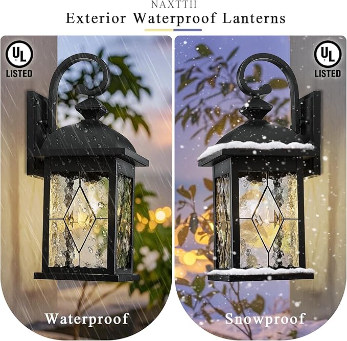 Porch Lights Outdoor 21 Inch Large Outdoor Wall Lights with Clear Water Ripple Glass Aluminum Waterproof and E26 Socket