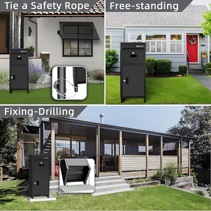Package Delivery Boxes for Outside,Parcel Drop Boxes with Lock,Custom Address Stickers Package Drop Boxes for Outside is Weatherproof,Package Delivery Box for Porch,No Installation(15.5*15.5*38 in)