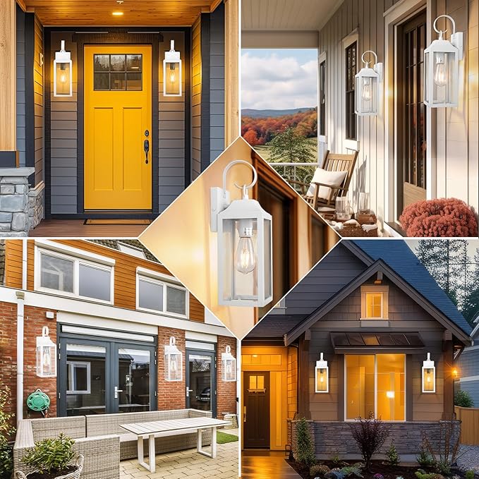 2 Pack Outdoor Light Fixtures Wall Mount, 15 Inch White Exterior Wall Sconces Waterproof, Large Outside Lights for House, Modern Wall Lanterns Clear Glass