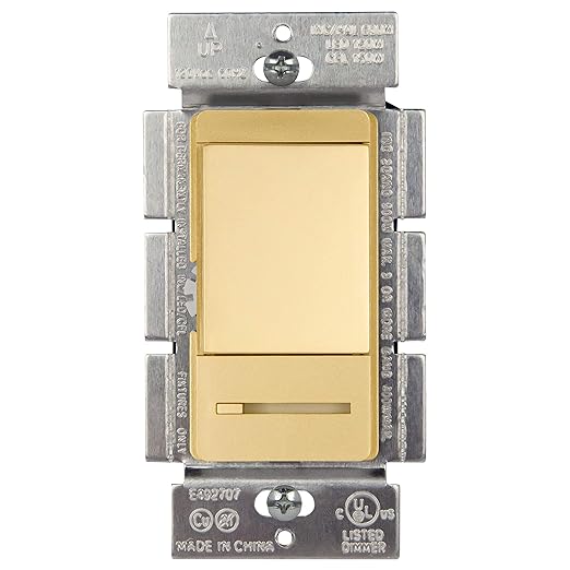 TOPGREENER Dimmer Switch with Light Adjustment Slider, Single Pole or 3 Way, 150W LED, 600W Incandescent/Halogen, 120V 60Hz, UL Listed, TGDMDS-120-GD, Gold