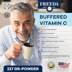 FREEDA Vitamin C - Buffered Vitamin C Powder - Kosher - Powerful Antioxidant Immune Support - Sensitive Stomach Vitamins C Drink - Calcium Ascorbate - Sugar Free Vitamin C - VIT C Supplement (16 oz)
