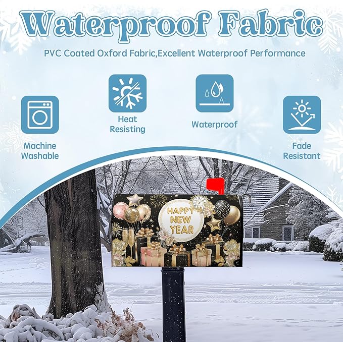 Happy New Year Mailbox Covers Magnetic Large Size 25.5 X 21 Inch Firework Balloon Mailbox Wraps Post Letter Box Cover Oversized Yard Garden Outdoor Decorations New Year Gift