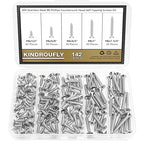 142 Pieces #8 x 1/2" 5/8" 3/4" 1" 1-1/4" Phillips Countersunk Head Self-Tapping Screws, Wood Screws Assortment Kit, 304 Stainless Steel