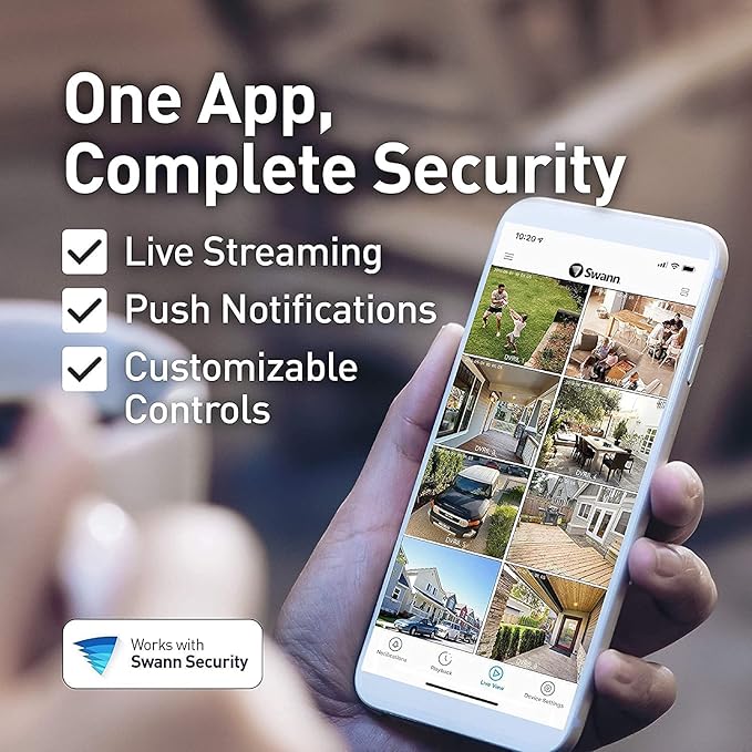 Swann Home Security Cam System with 4TB HDD, 16 Channel 8 Cam, POE Cat5e NVR 12MP HD Video, Indoor Outdoor Wired Surveillance CCTV, Color Night Vision, Heat Motion Detection, Flashing LEDs,1690008DE