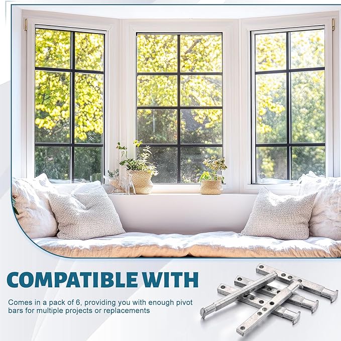 Zonon 6 Pack 4 Hole Die Cast T Shaped Pivot Bar Mental Window Pivot Bar Sturdy Window Replacement Parts for Home Replacement, 3 Inches