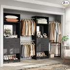 Unikito Closet Systems, 6-14FT Walk in Closet Organizer with 8 Drawers and Mirror, 168" Large Wood Closets Insert with Tower, Sturdy Wardrobe Closets Garment Rack with Extendable Hanging Rods, Black