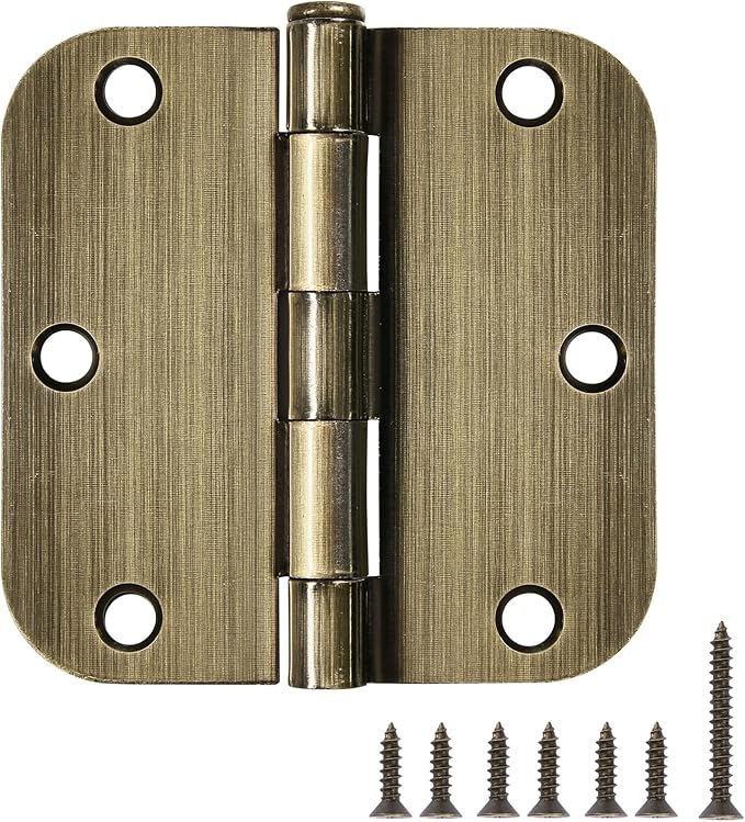 18 Pack Door Hinges Antique Brass 3.5 Inch Interior 3 1/2" Round 5/8" Radius Heavy Duty Metal Hardware Kit 3 ½" 5/8" Radius Flat Hinge for Bifold Doors Decor Master Bedroom Storage Room