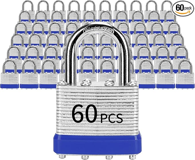 Padlocks with Same Key, LQYN 60 Pcs Laminated Keyed Padlock (1-9/16", 40mm), Keyed Alike Locks, Normal Shackle, for Storage Locker, Hasp Latch, Toolbox, Sheds