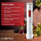 Rechargeable Electric Wine Opener | Electric Corkscrew Wine Bottle Opener With Foil Cutter | Gift for Wine Lovers (white)