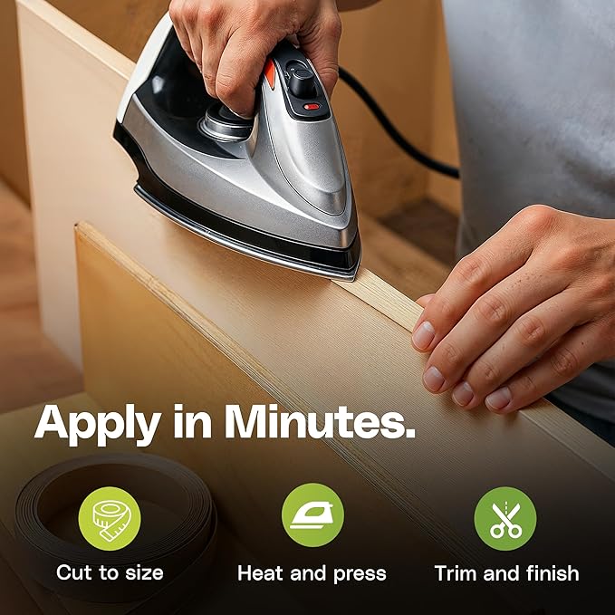 Edge Supply Birch 3 in x 50 ft Roll – Pre-Glued Iron On Wood Veneer Tape – Wood Veneer Edge Banding Tape with Hot Melt Adhesive, Smooth Sanded Finish Ideal for Furniture & DIY, Made in USA