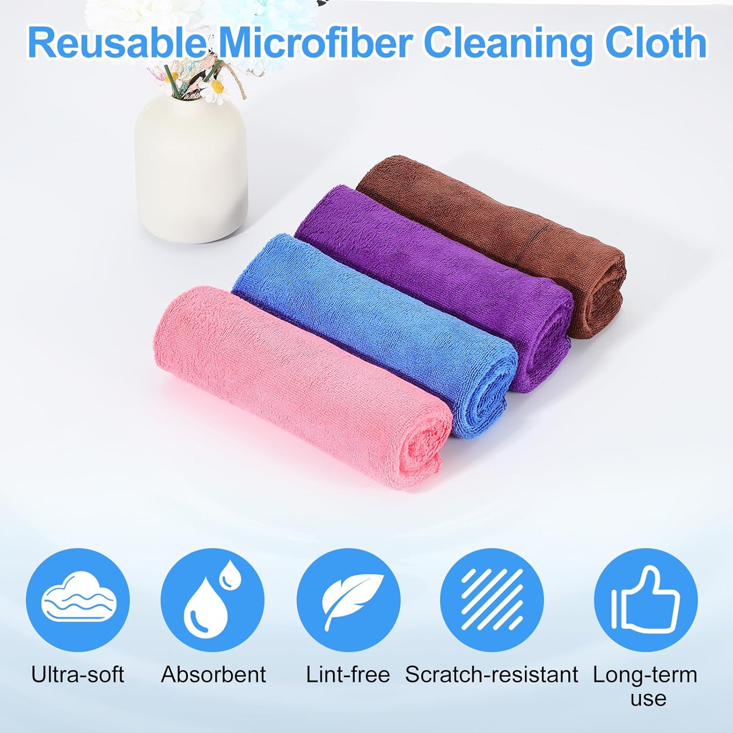 HARFINGTON 6 Pack Microfiber Cleaning Cloth, 20" x 10" Multi-Functional Cleaning Towels Reusable Absorbent Rags for Car Wash Kitchen Household Window Clean, Purple