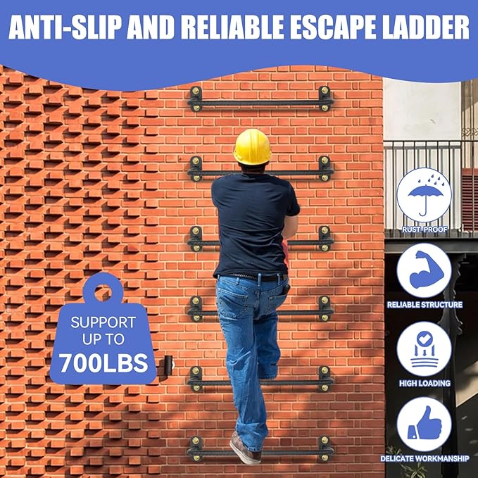 6-Rung Window Well Ladder, Heavy Duty Steel Basement Egress Ladder, Adjustable Wall Muonted Ladder for Home Safety, 700LBS