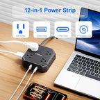 Power Strip Surge Protector - 8 Outlets with 4 USB (2 USB C) Charging Ports,JcBlaon Multi Ultra Thin Flat Plug Outlet Adapter with 5Ft Braided Extension Cord for Home, Office, Dorm,Travel Essentials