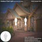 LIT-PaTH Outdoor Post Lighting Fixture Pole Lantern, E26 Medium Base Max 60W, Aluminum Housing Plus Clear Glass, Bulb Not Included, Matte White Finish, 1-Pack