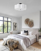 Black Semi Flush Mount Ceiling Lights, 4-Light 18" Ceiling Light Fixtures with Fabric Shade in Flower Shape, Farmhouse Drum Lighting for Nursery Bedroom Kitchen, AD-22009-4SF-BK