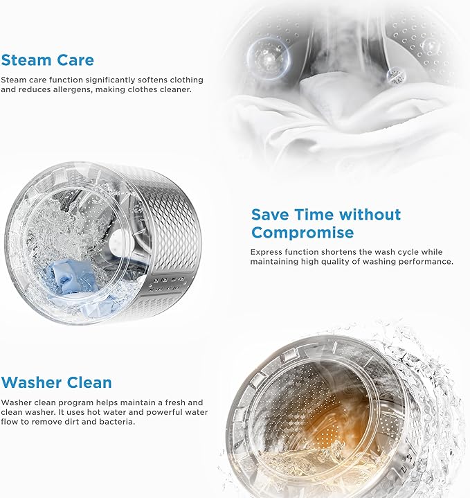 Midea 24 Inch Washer and Dryer Combo, All in One Washer and Dryer 2.7 cu.ft 26lbs, Ventless Washing Machine, Steam Care, Overnight Dry, 1400 RPM, 16 Cycles Front Load Washer, Full-Automatic, White